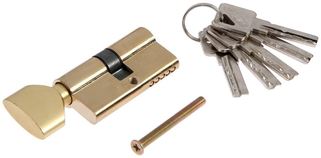 Цилиндровый механизм, 60 мм, с вертушкой, перфор. ключ, 5 ключей, цвет золото