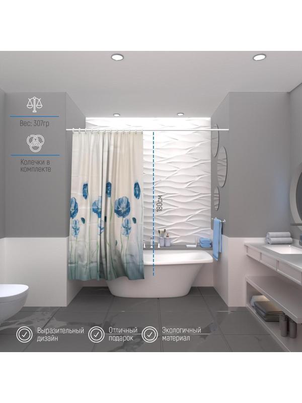 Штора для ванной Доляна «Синие маки», 180×180 см, EVA