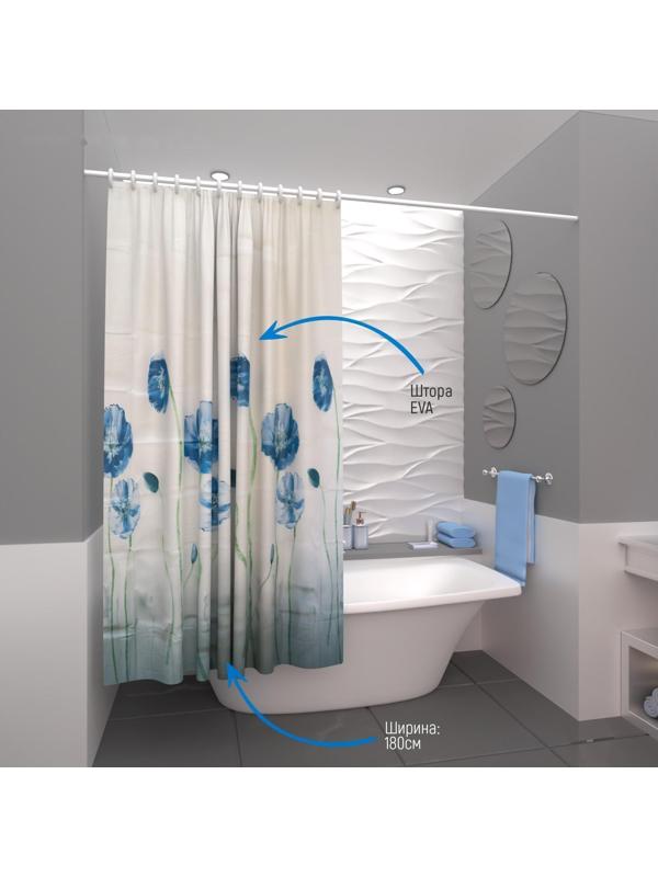 Штора для ванной Доляна «Синие маки», 180×180 см, EVA