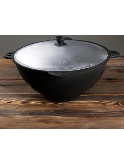 Казан чугунный, 10 л, плоское дно, алюминиевая крышка