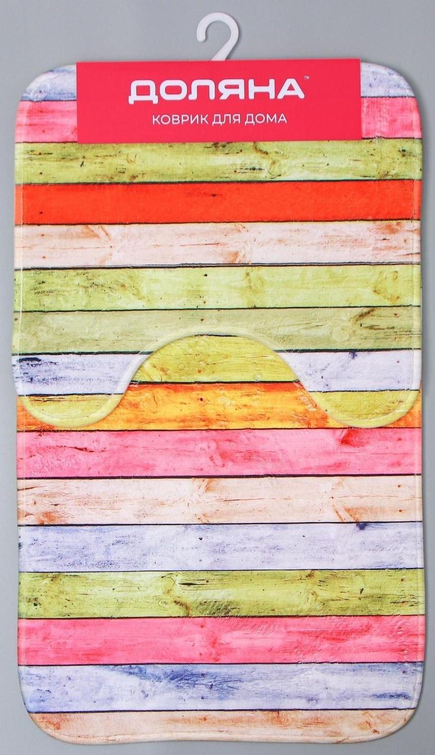 Набор ковриков для ванной и туалета Доляна «Цветные деревяшки», 2 шт: 40×45, 45×75 см