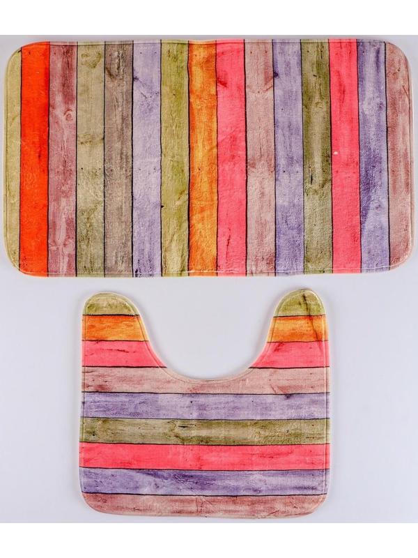 Набор ковриков для ванной и туалета Доляна «Цветные деревяшки», 2 шт: 40×45, 45×75 см