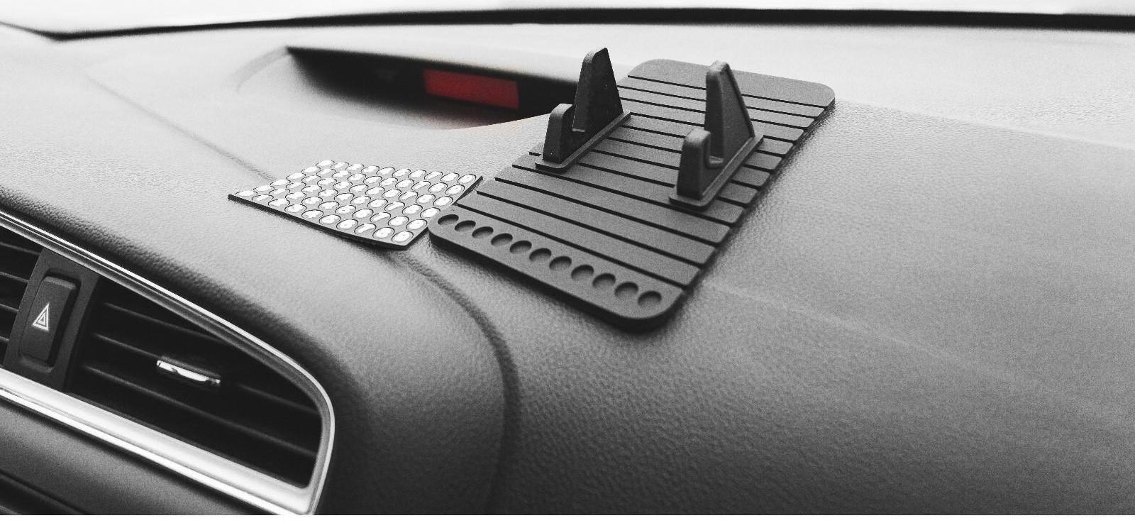 Коврик противоскользящий с подставкой под телефон и номером телефона, черный