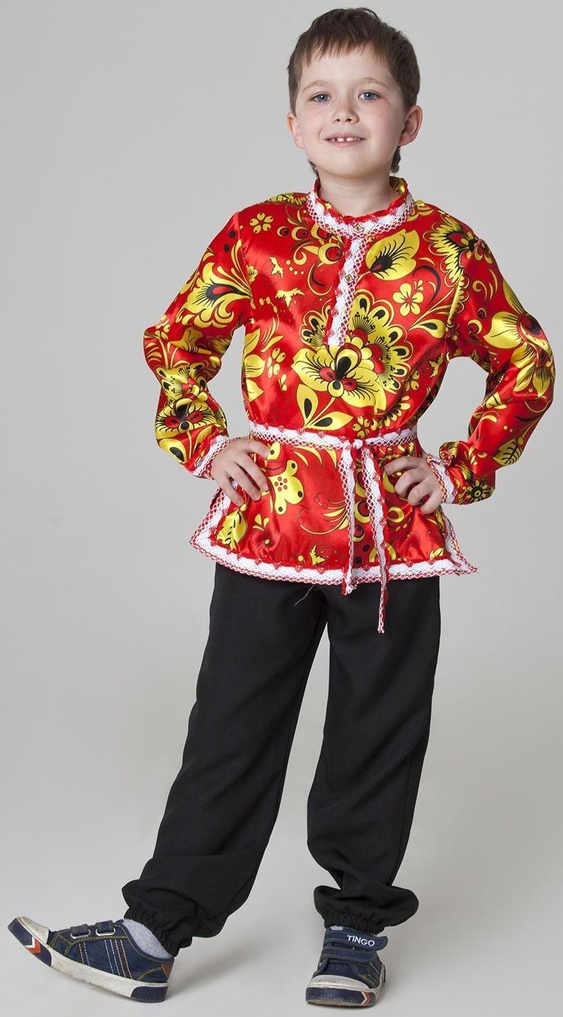 Карнавальная русская рубаха «Хохлома», атлас, р. 32, рост 122-128 см, цвет красный