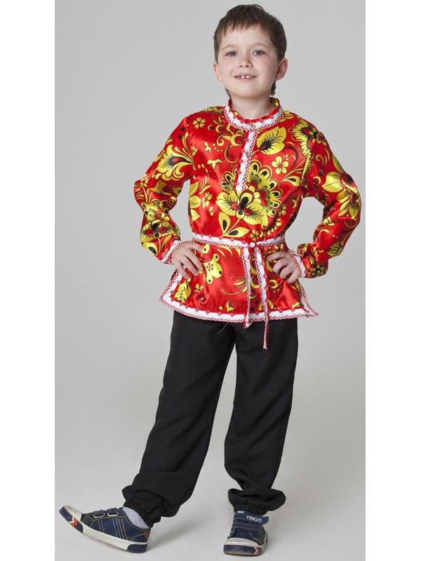 Карнавальная русская рубаха «Хохлома», атлас, р. 32, рост 122-128 см, цвет красный