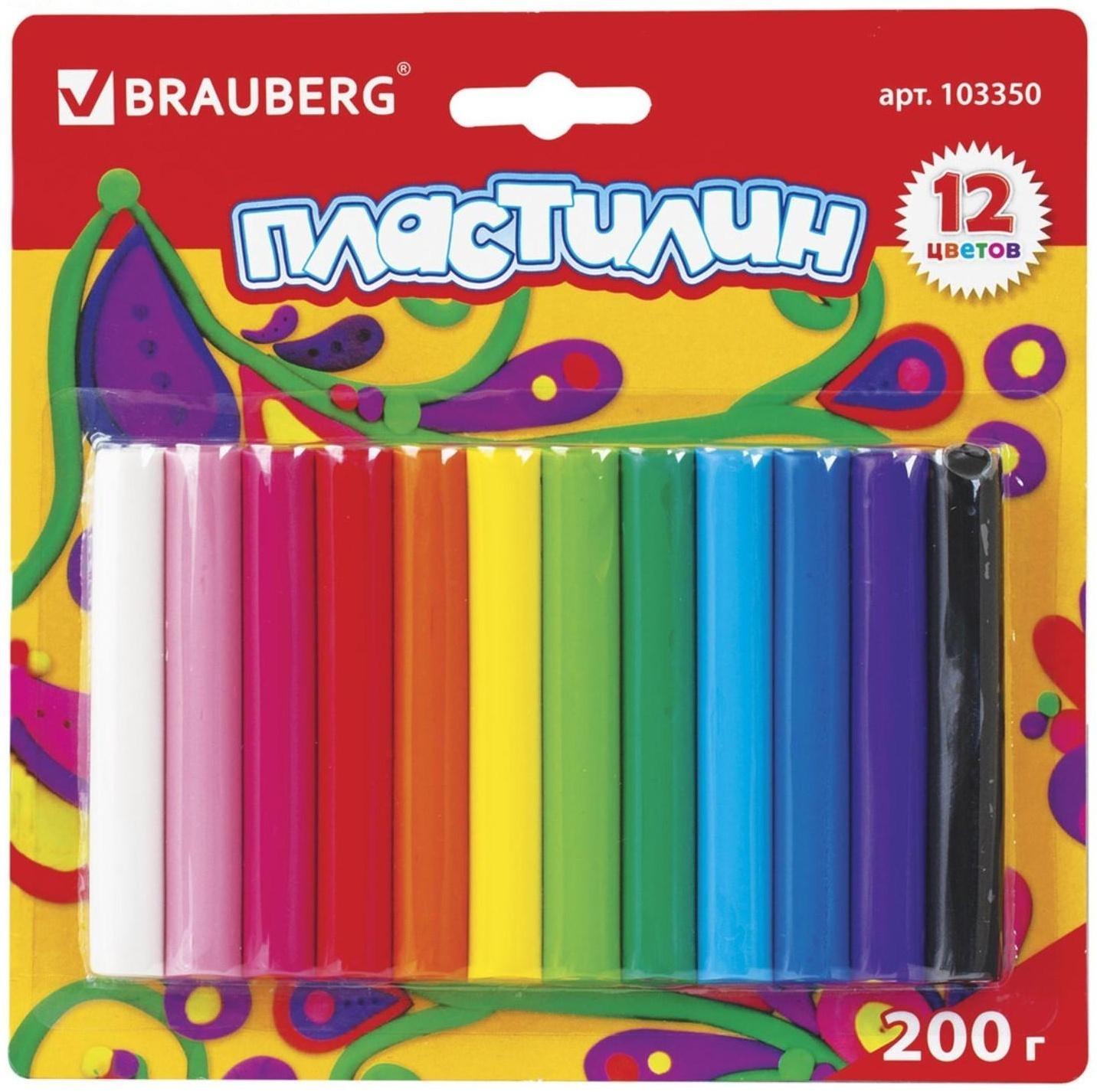 Пластилин 12 цветов 200 г, BRAUBERG высшее качество, в блистере