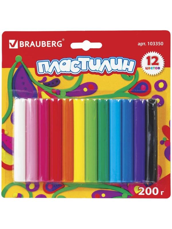 Пластилин 12 цветов 200 г, BRAUBERG высшее качество, в блистере