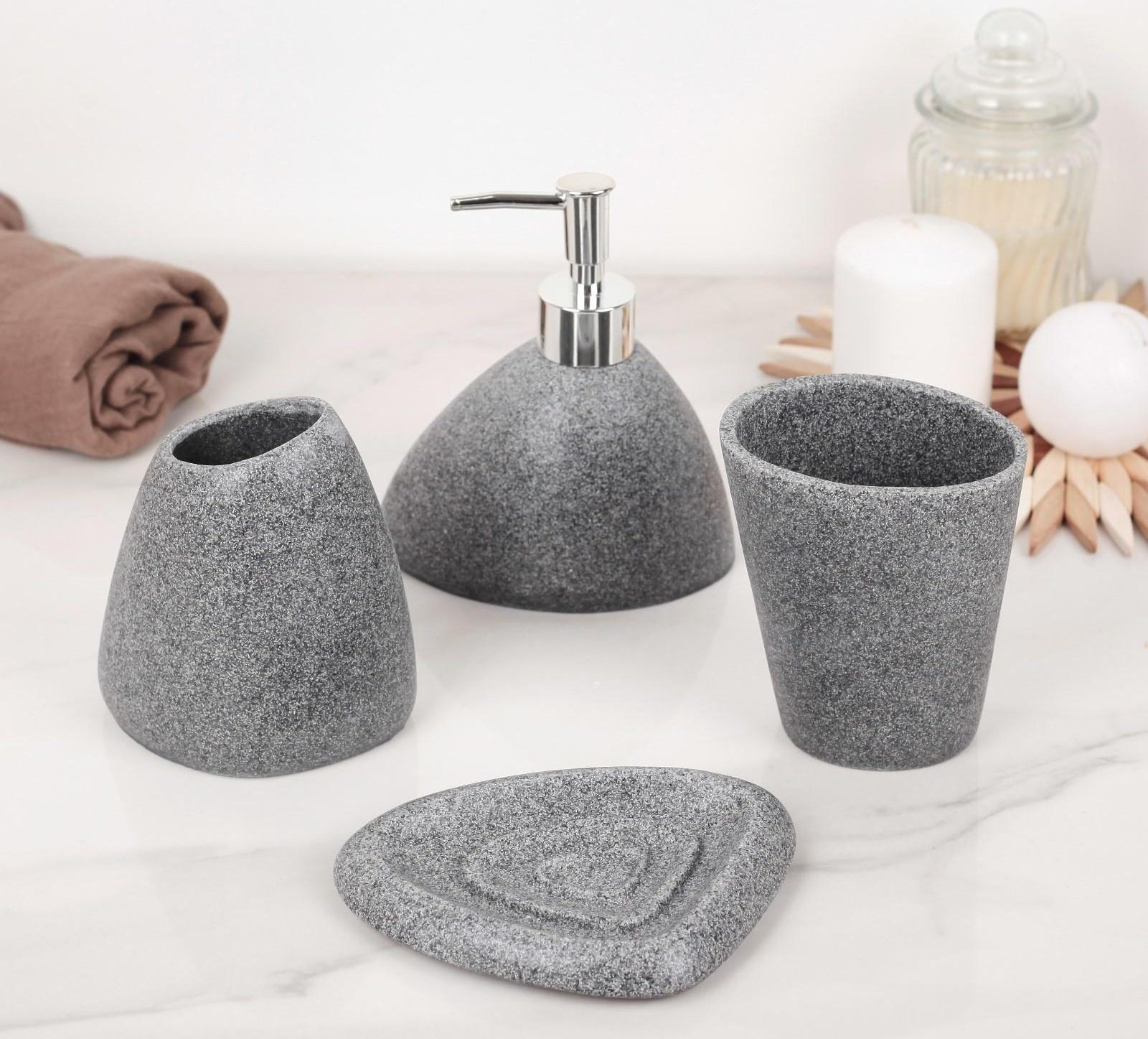 Набор аксессуаров для ванной комнаты «Прибой», 4 предмета (дозатор 200 мл, мыльница, 2 стакана)