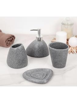 Набор аксессуаров для ванной комнаты «Прибой», 4 предмета (дозатор 200 мл, мыльница, 2 стакана)