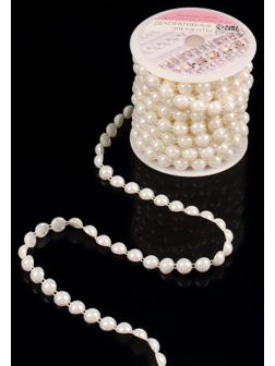 Жемчуг на нитях, с голографией, плоский, 10 мм, 9 ± 1 м, цвет белый