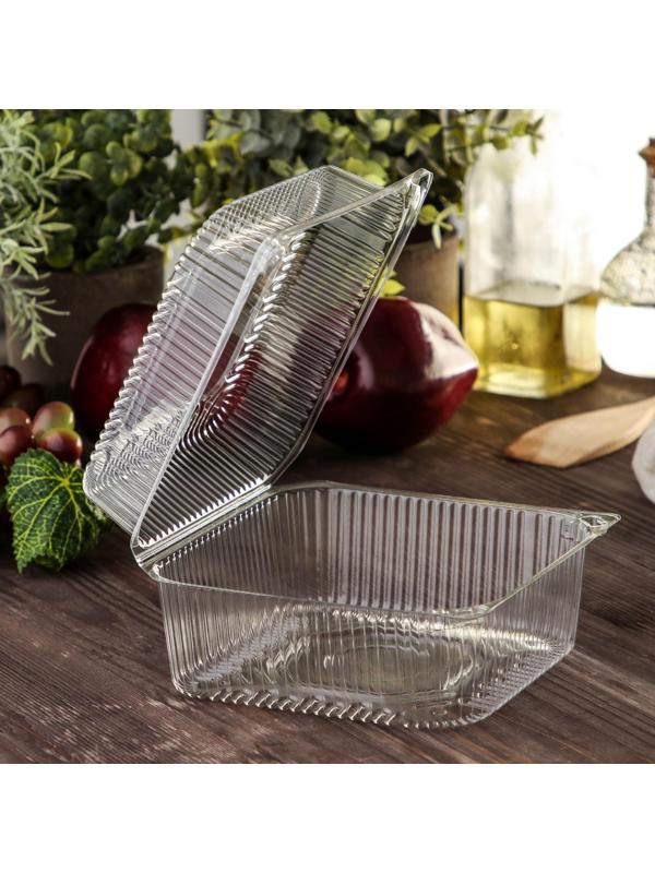 Контейнер одноразовый с неразъёмной крышкой ПР-К-15 В, квадратный, 250 мл, 15,2×15,2×8,1 см, 420 шт/уп