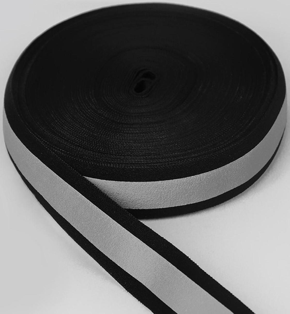 Светоотражающая лента-резинка, 20 мм, 10 ± 1 м, цвет чёрный