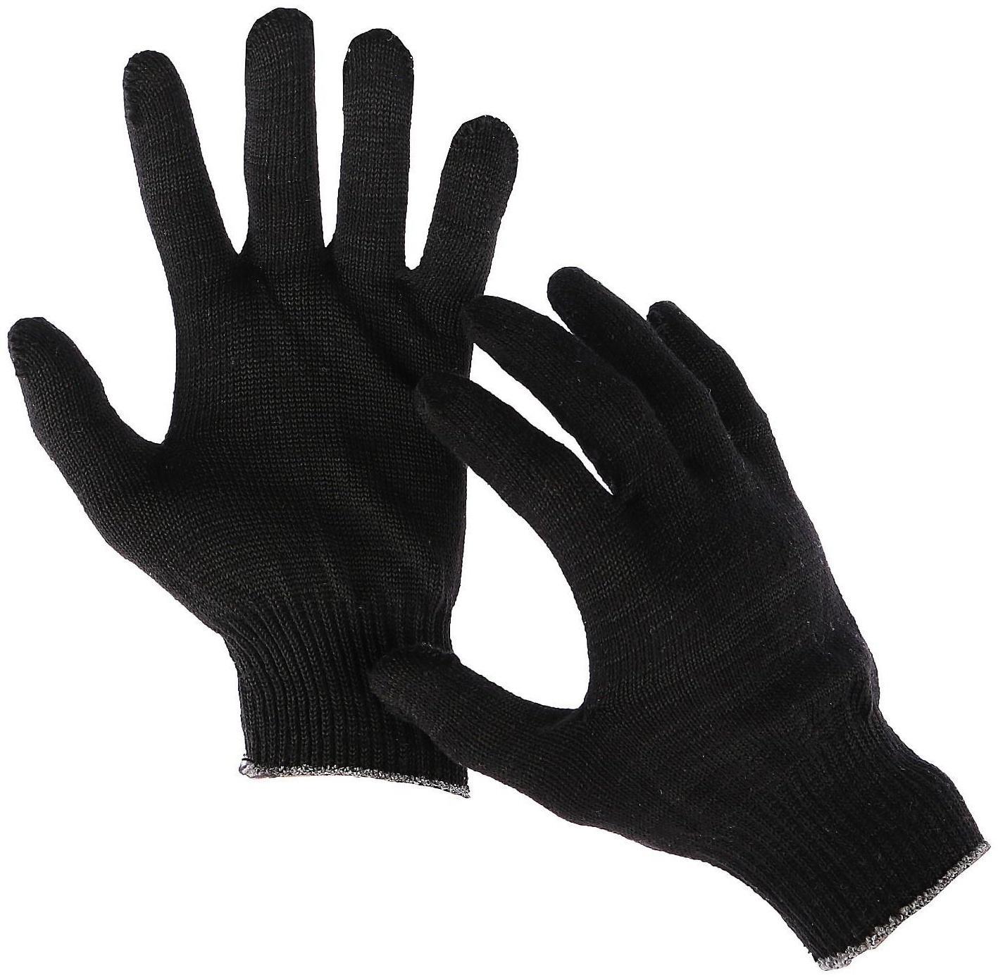 Перчатки, х/б, вязка 10 класс, 4 нити, размер 9, без покрытия, чёрные