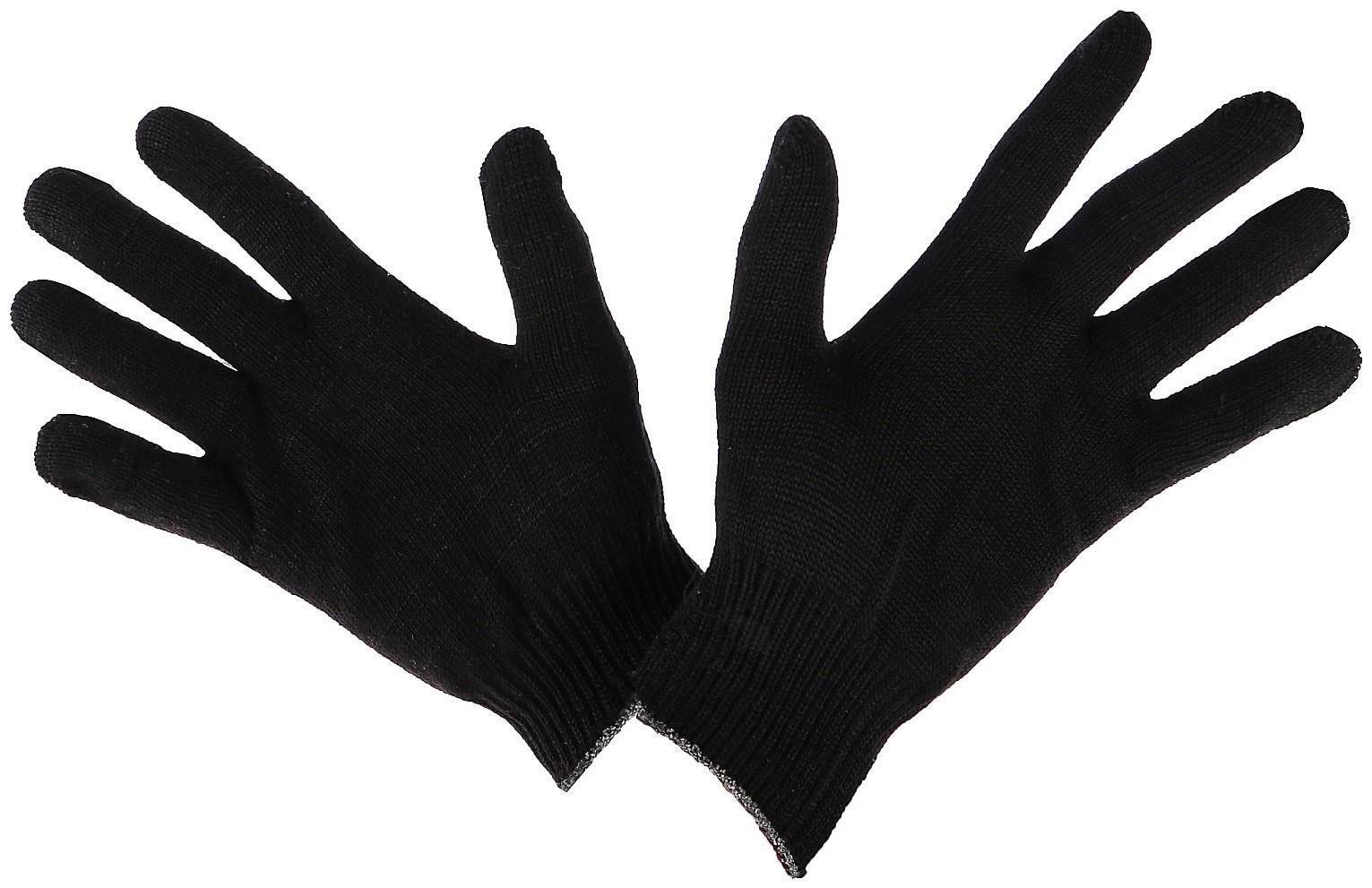 Перчатки, х/б, вязка 10 класс, 4 нити, размер 9, без покрытия, чёрные