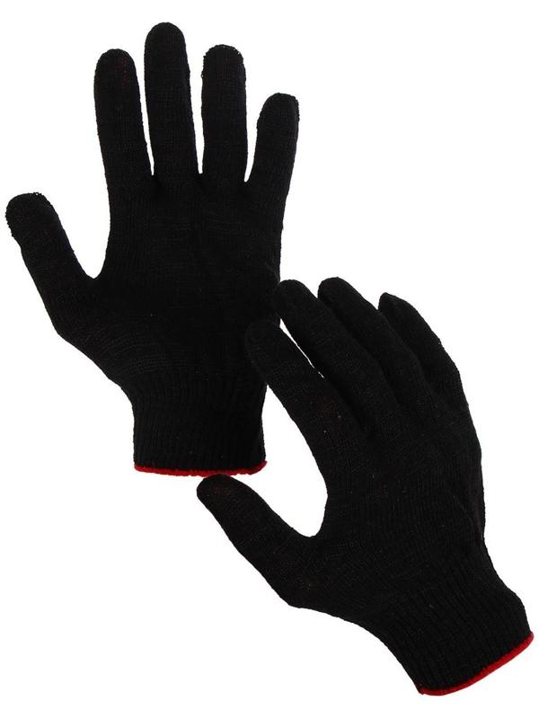 Перчатки, х/б, вязка 10 класс, 4 нити, размер 9, без покрытия, чёрные