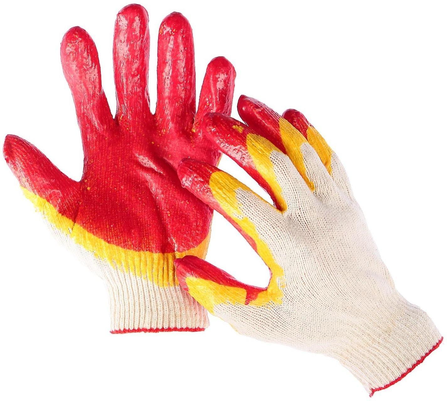 Перчатки, х/б, вязка 13 класс, размер 9, латексный облив, красные, ЛЮКС