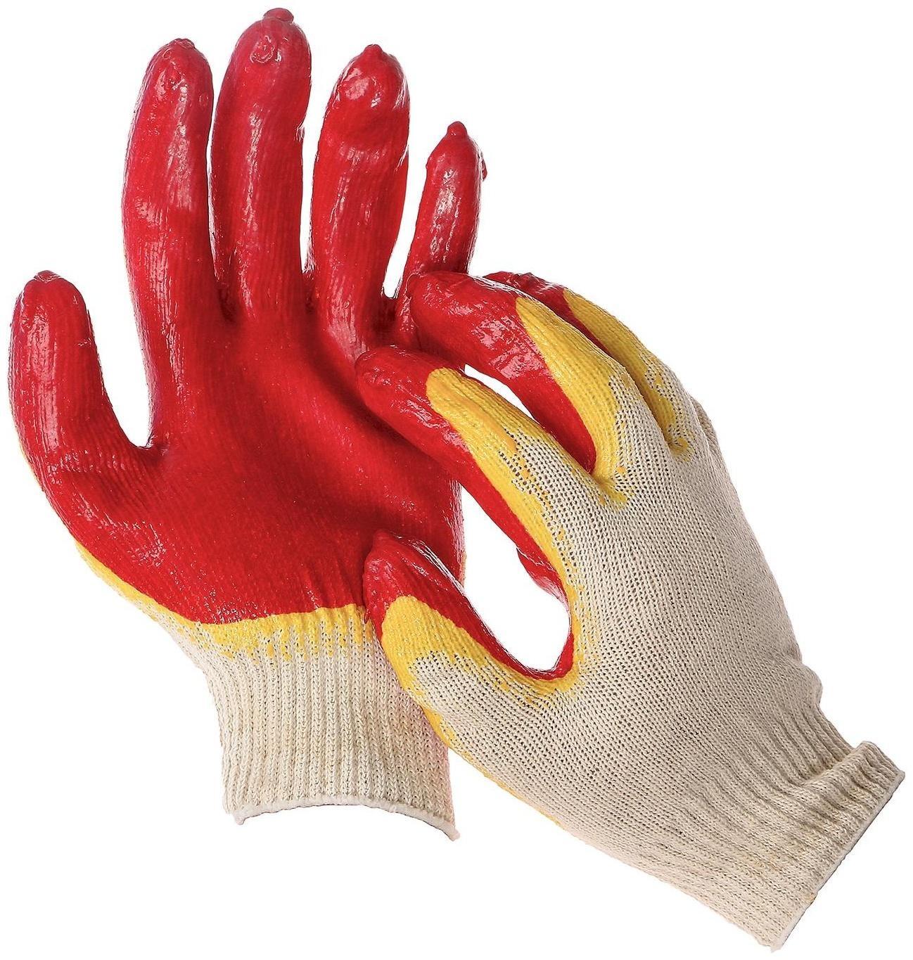 Перчатки, х/б, вязка 13 класс, размер 9, латексный облив, красные, ЛЮКС