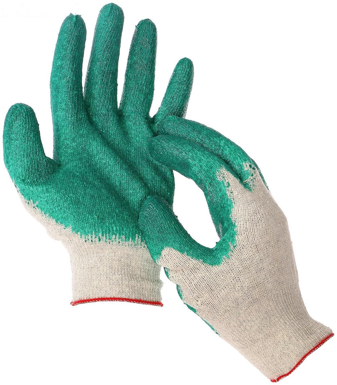 Перчатки, х/б, вязка 13 класс, размер 9, с латексным обливом, зелёные