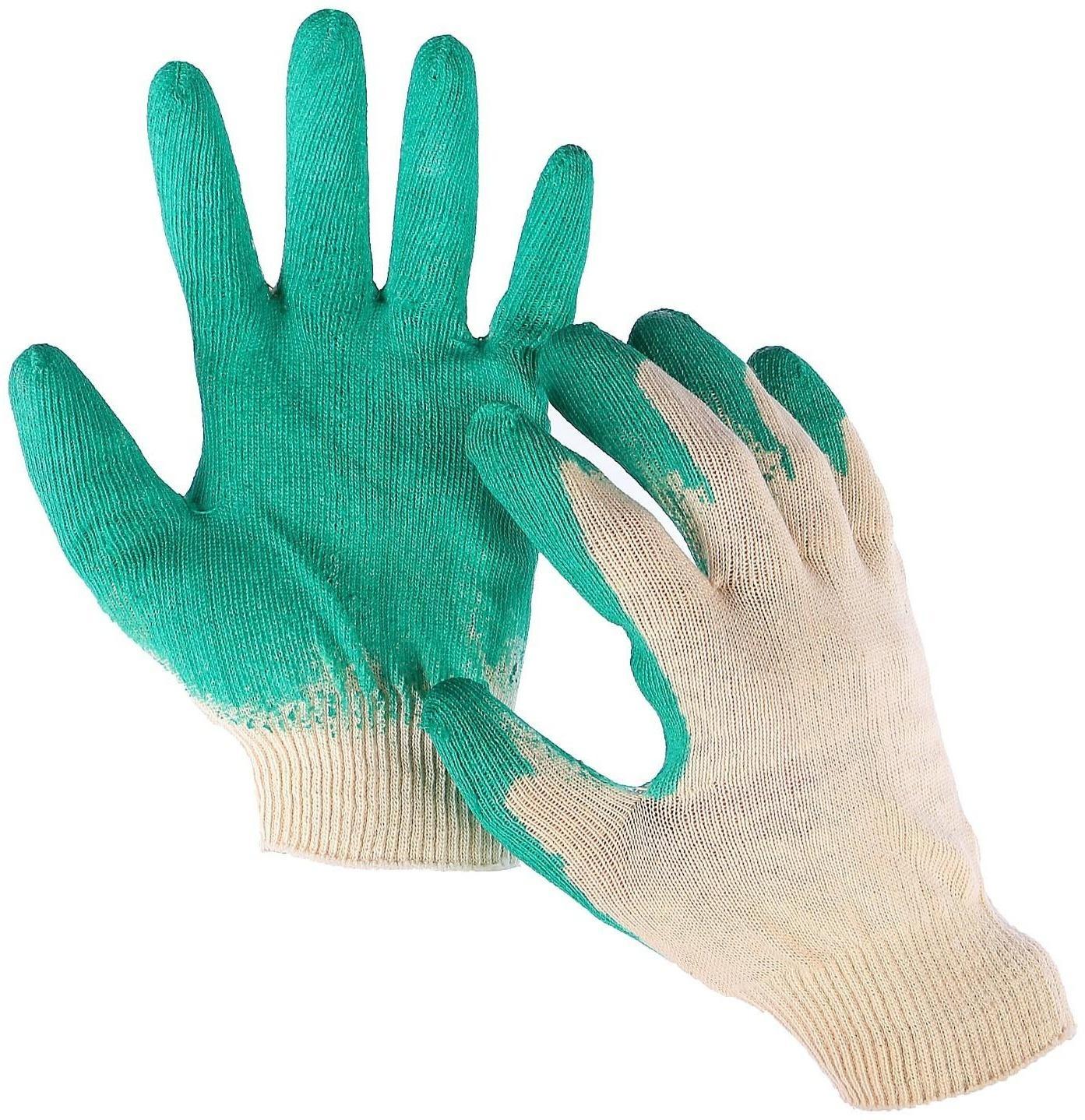 Перчатки, х/б, вязка 13 класс, размер 9, с латексным обливом, зелёные