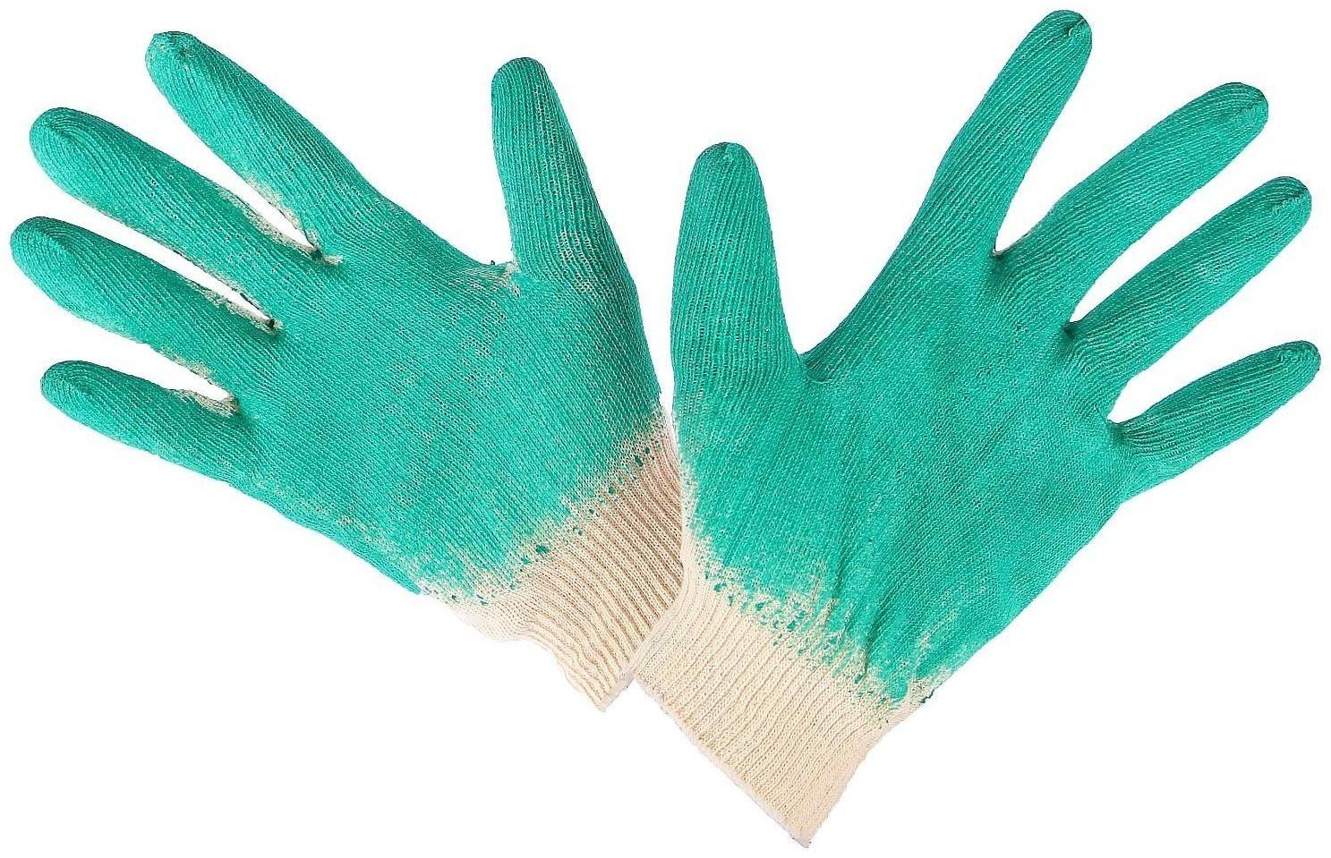 Перчатки, х/б, вязка 13 класс, размер 9, с латексным обливом, зелёные