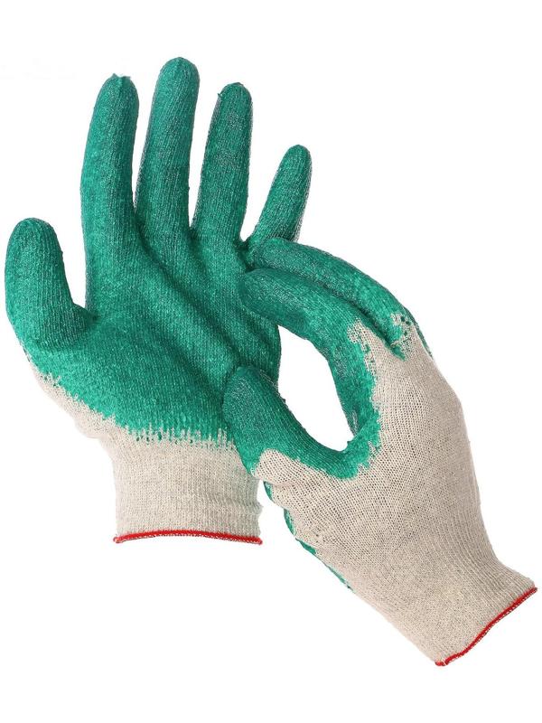 Перчатки, х/б, вязка 13 класс, размер 9, с латексным обливом, зелёные