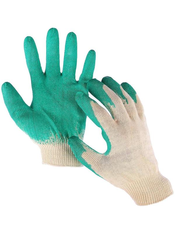 Перчатки, х/б, вязка 13 класс, размер 9, с латексным обливом, зелёные
