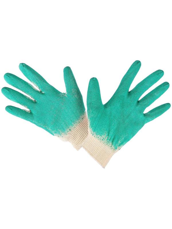 Перчатки, х/б, вязка 13 класс, размер 9, с латексным обливом, зелёные