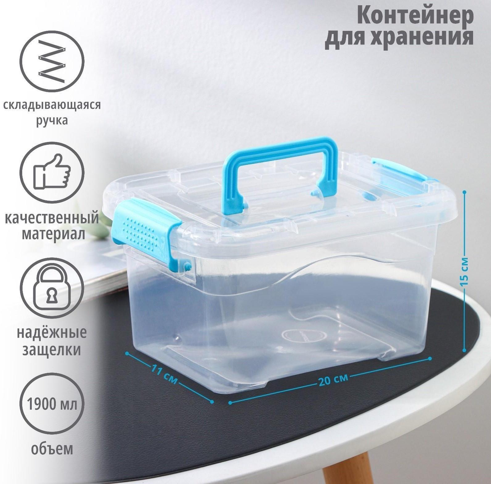 Контейнер пластиковый для хранения, 20×15×11 см, крышка с ручкой на защёлке, матовый