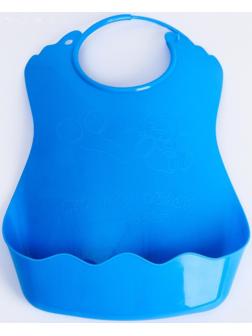 Нагрудник для кормления пластиковый с карманом, цвет сининй