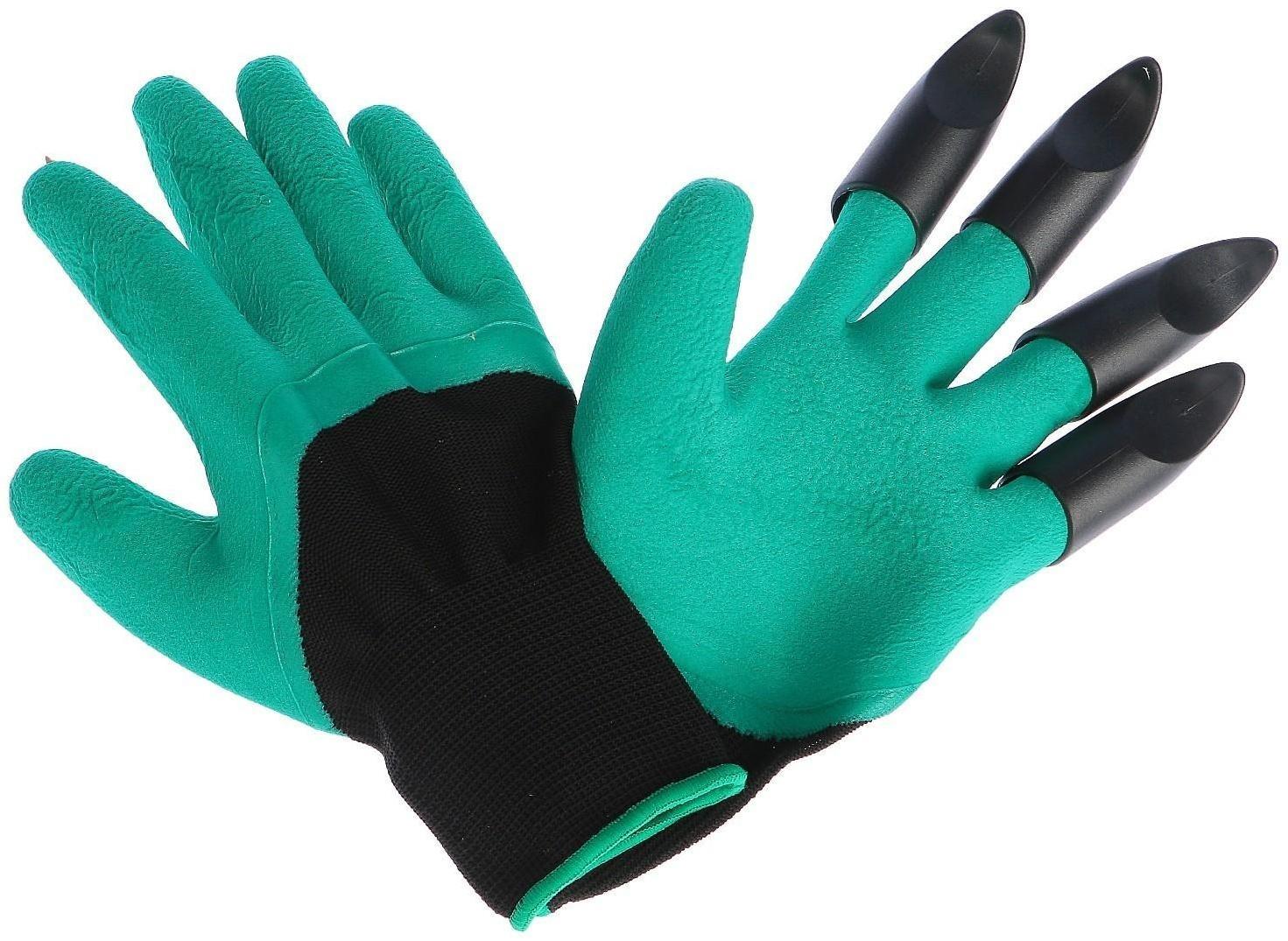 Перчатки нейлоновые «Землеройки», с латексной пропиткой, с когтями, зелёные