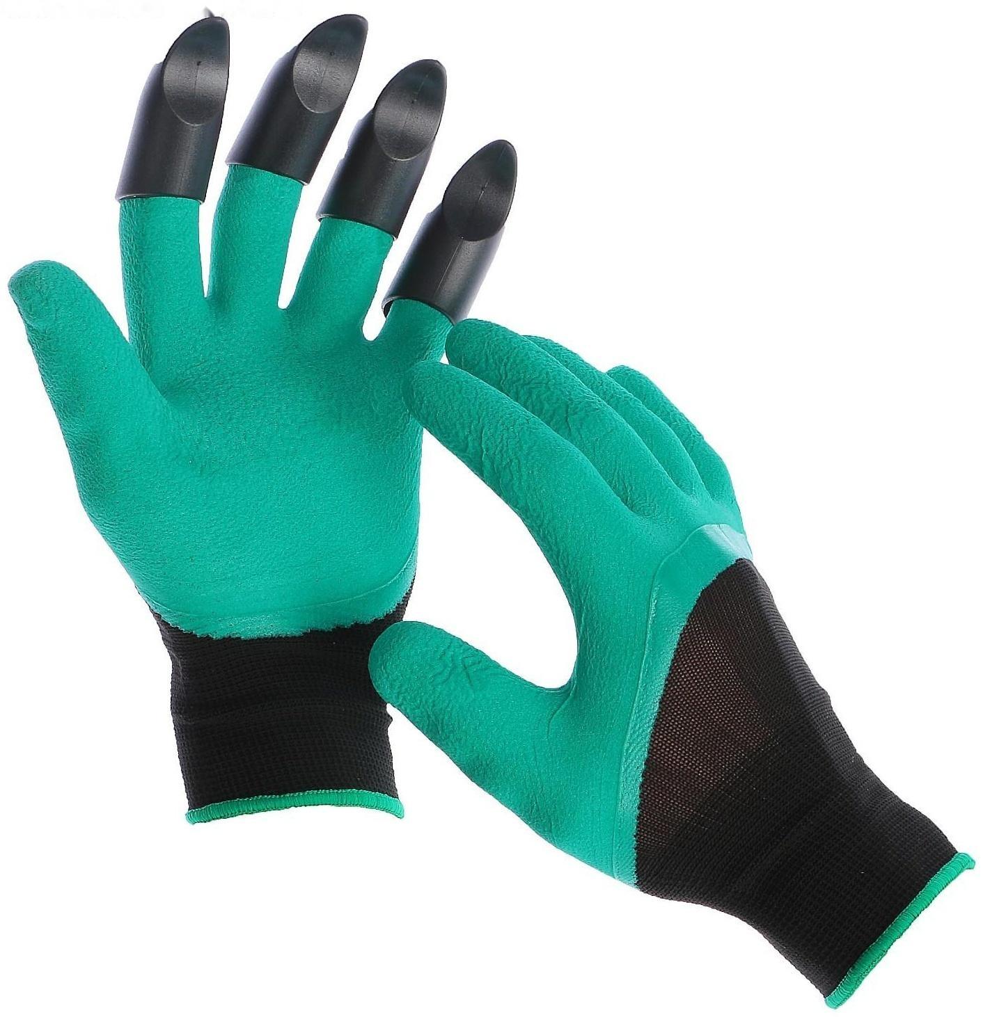 Перчатки нейлоновые «Землеройки», с латексной пропиткой, с когтями, зелёные