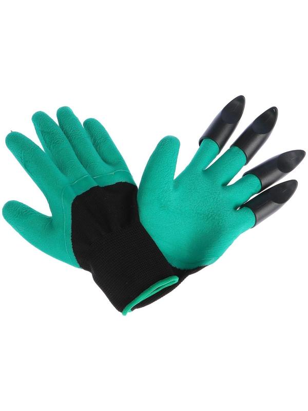 Перчатки нейлоновые «Землеройки», с латексной пропиткой, с когтями, зелёные