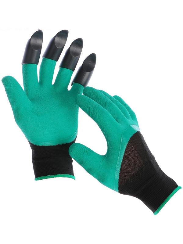Перчатки нейлоновые «Землеройки», с латексной пропиткой, с когтями, зелёные