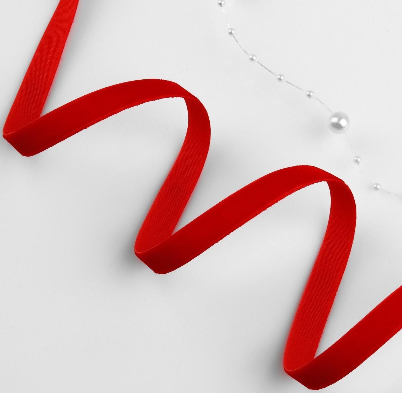 Лента бархатная, 10 мм, 18 ± 1 м, цвет красный №40