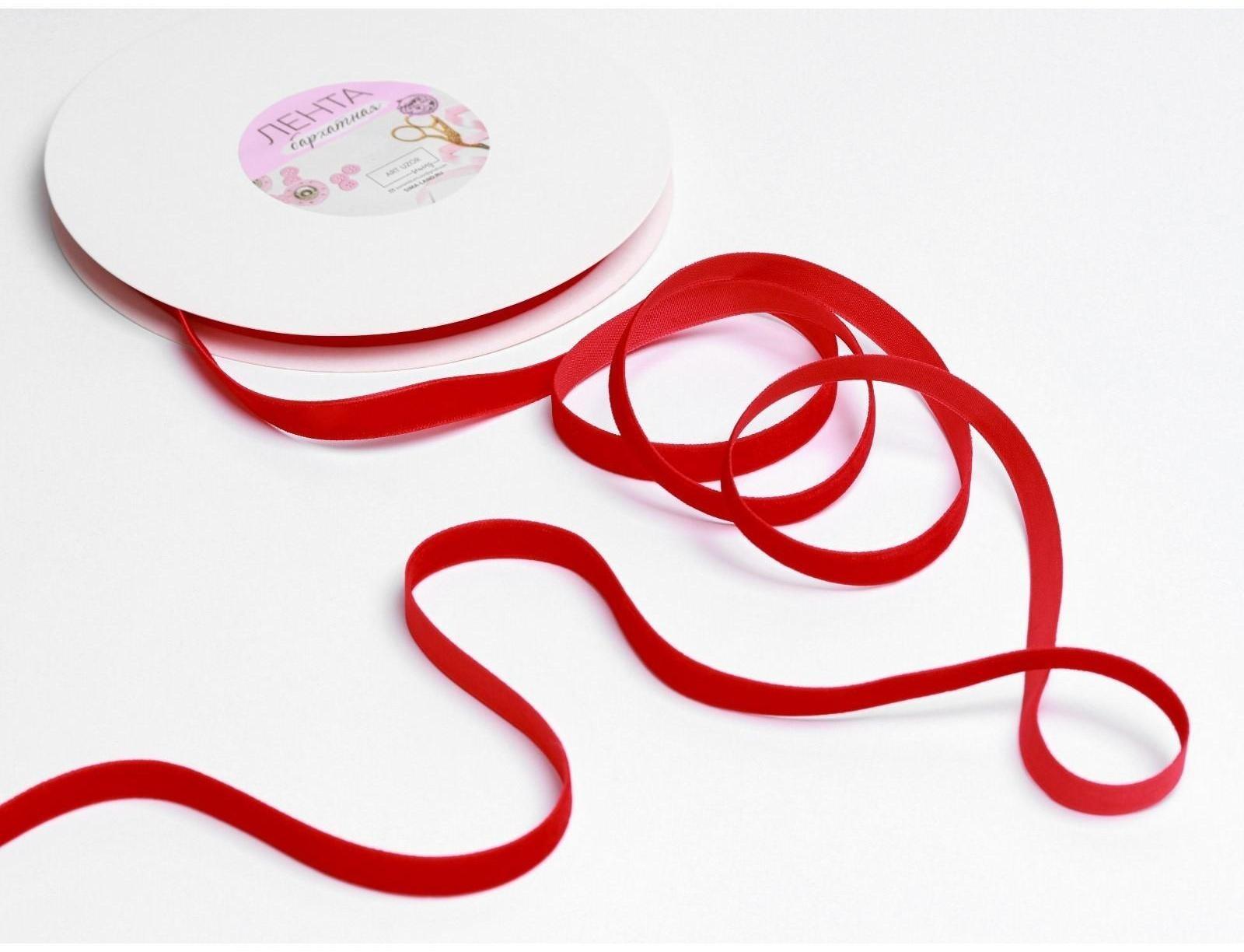 Лента бархатная, 10 мм, 18 ± 1 м, цвет красный №40