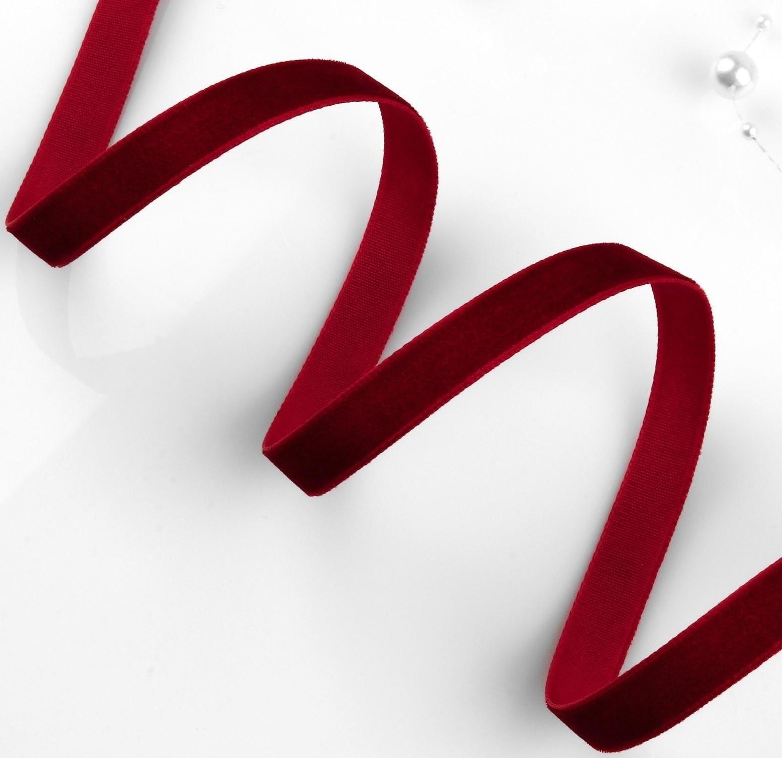 Лента бархатная, 10 мм, 18 ± 1 м, цвет бордовый №43