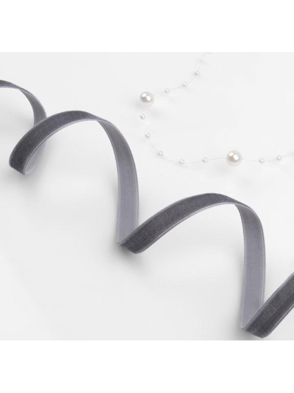 Лента бархатная, 10 мм, 18 ± 1 м, цвет серый №63