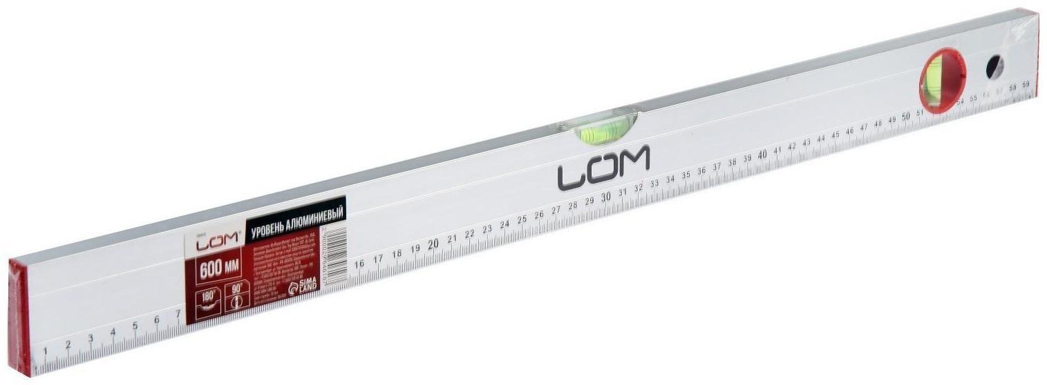 Уровень алюминиевый ЛОМ, 2 глазка, линейка, 600 мм
