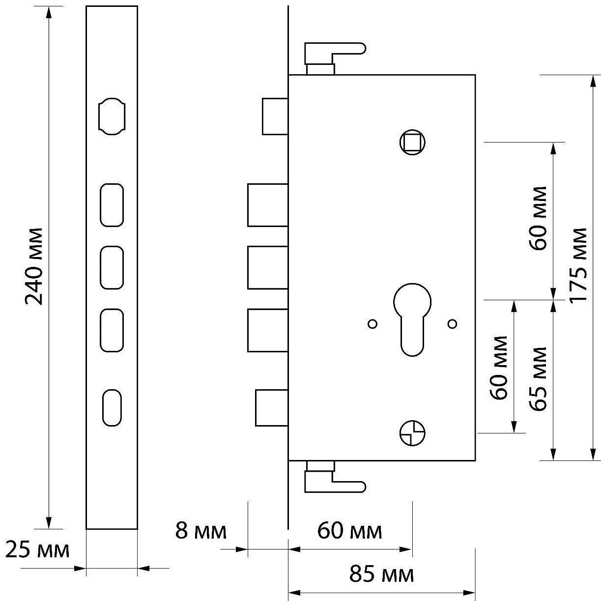 Замок врезной, для китайской двери, без ручек