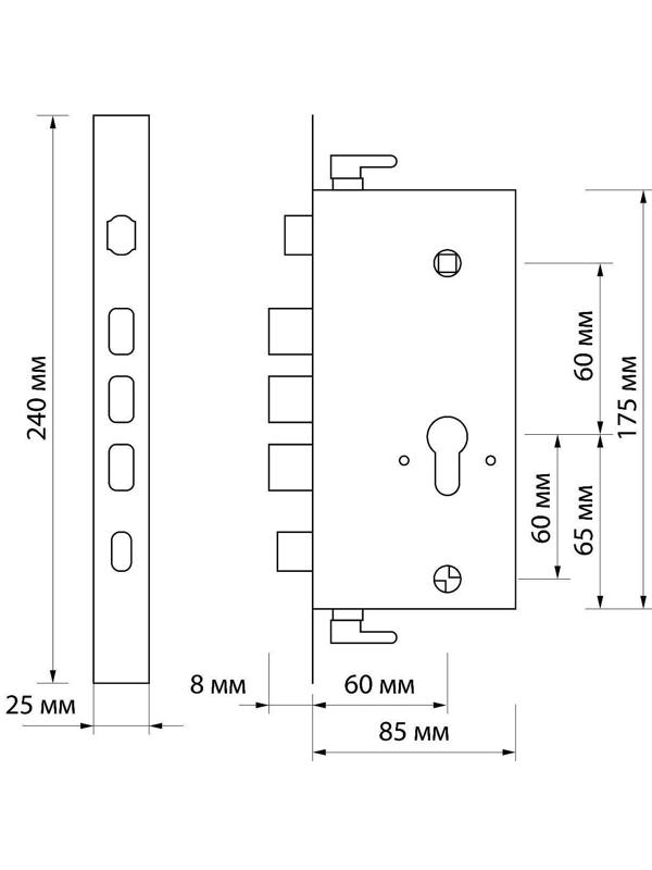 Замок врезной, для китайской двери, без ручек