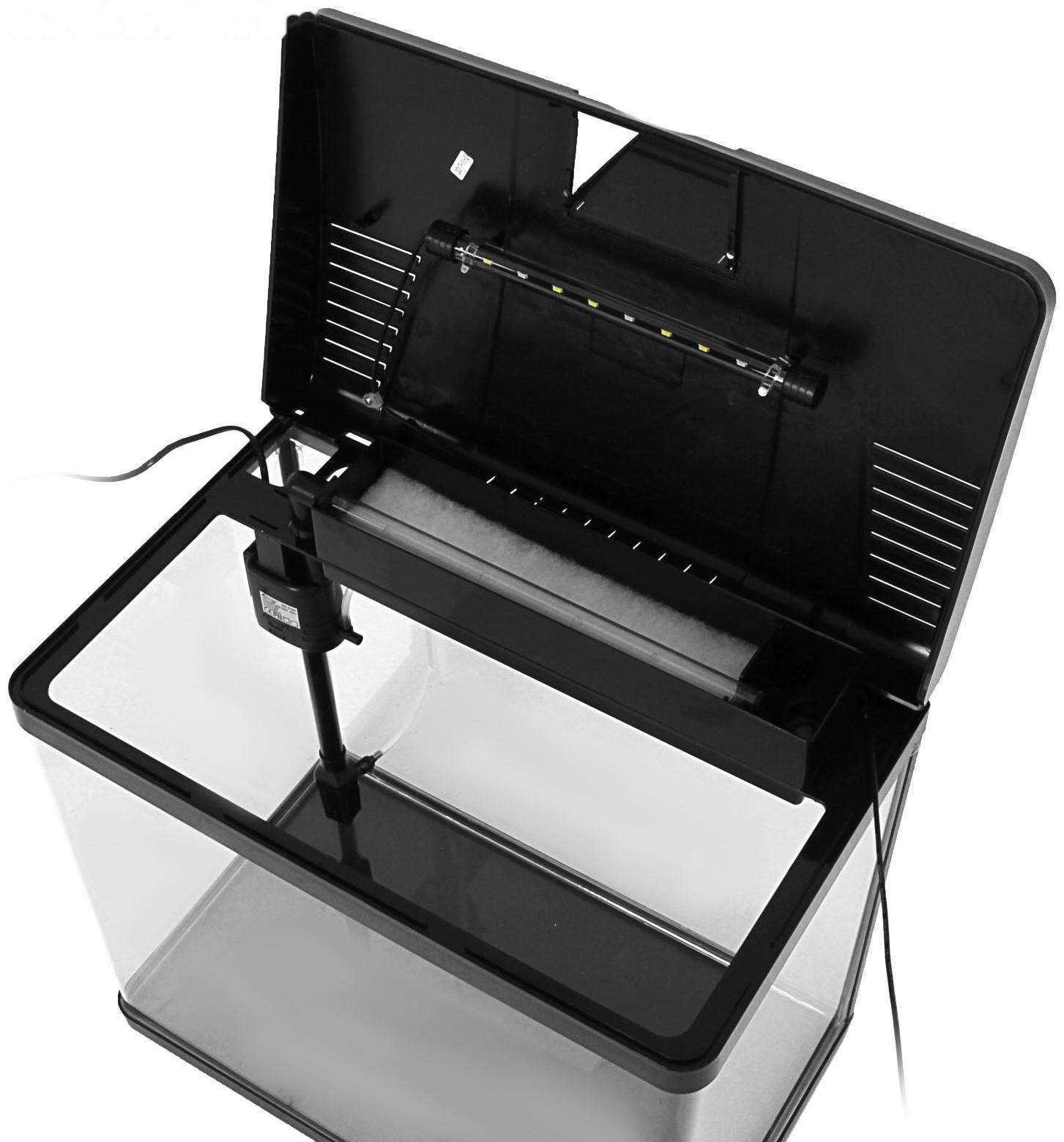 Аквариум SeaStar LS-500F в комплекте: LED-лампа двухцветная, фильтр, 56 л, черный