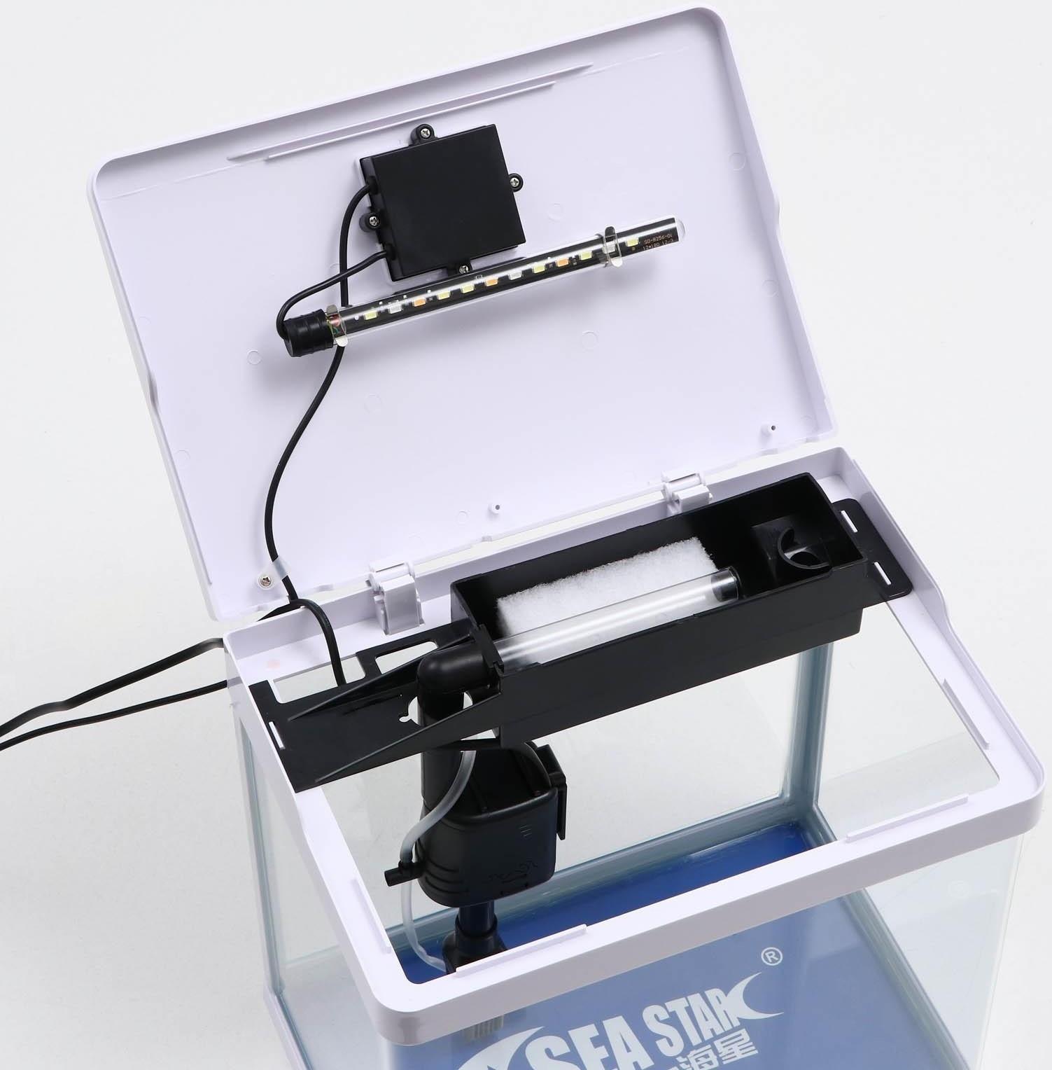 Аквариум SeaStar HX-318F в комплекте: LED-лампа 7 режимов, фильтр, 18 л, белый