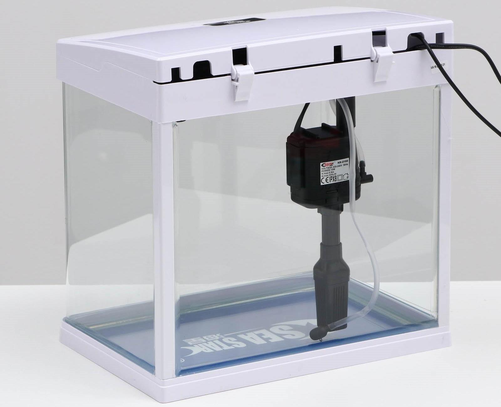 Аквариум SeaStar HX-318F в комплекте: LED-лампа 7 режимов, фильтр, 18 л, белый