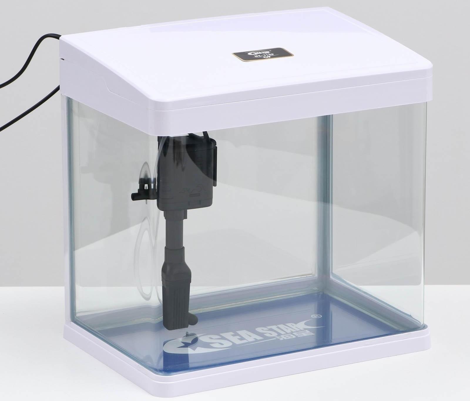 Аквариум SeaStar HX-318F в комплекте: LED-лампа 7 режимов, фильтр, 18 л, белый
