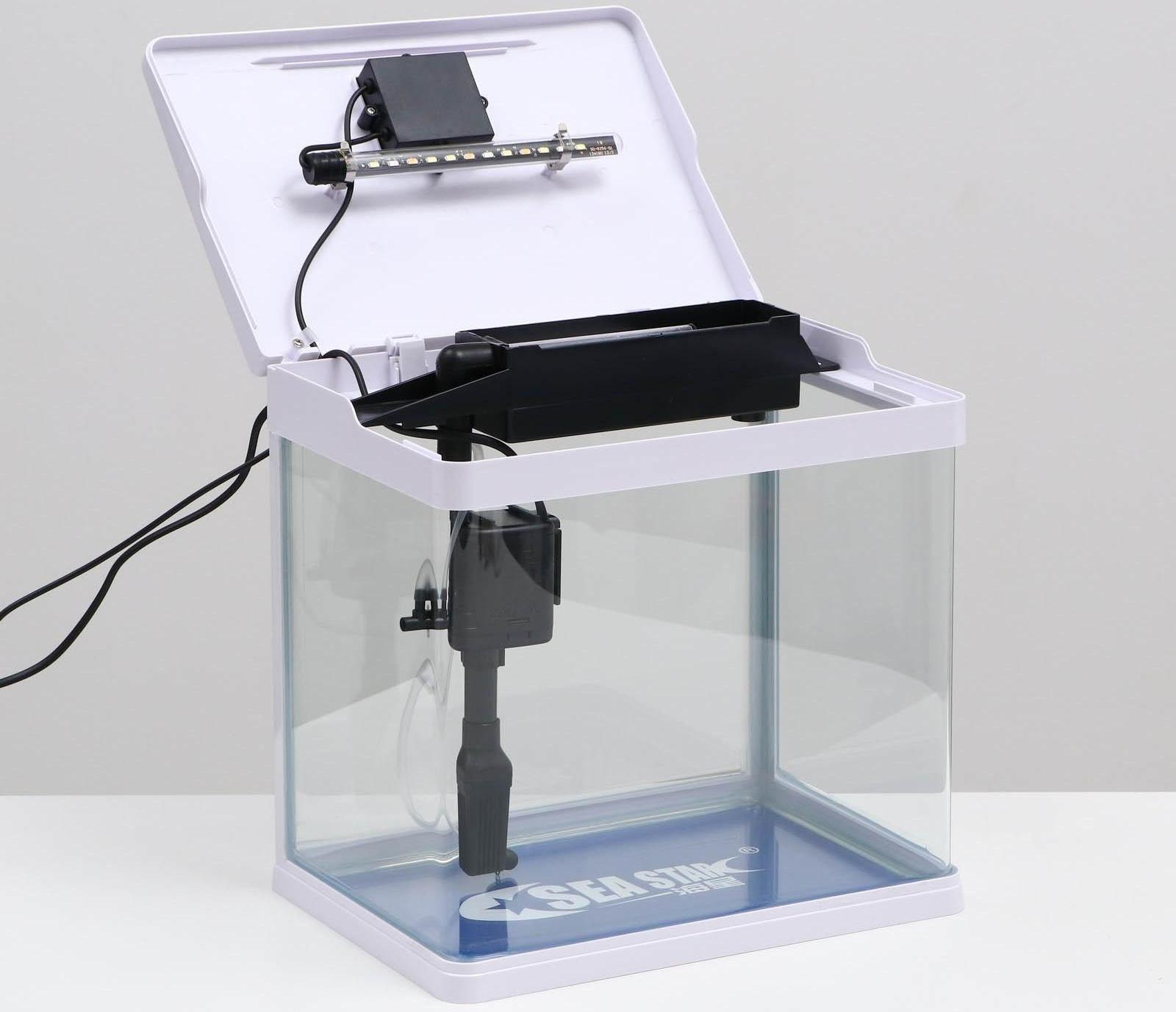 Аквариум SeaStar HX-318F в комплекте: LED-лампа 7 режимов, фильтр, 18 л, белый