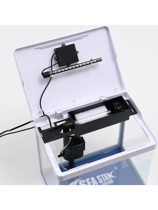 Аквариум SeaStar HX-318F в комплекте: LED-лампа 7 режимов, фильтр, 18 л, белый