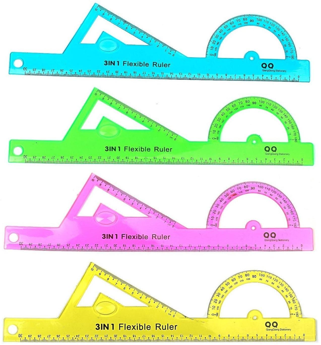 Линейка гибкая, силиконовая, 30 см, многофункциональная, МИКС