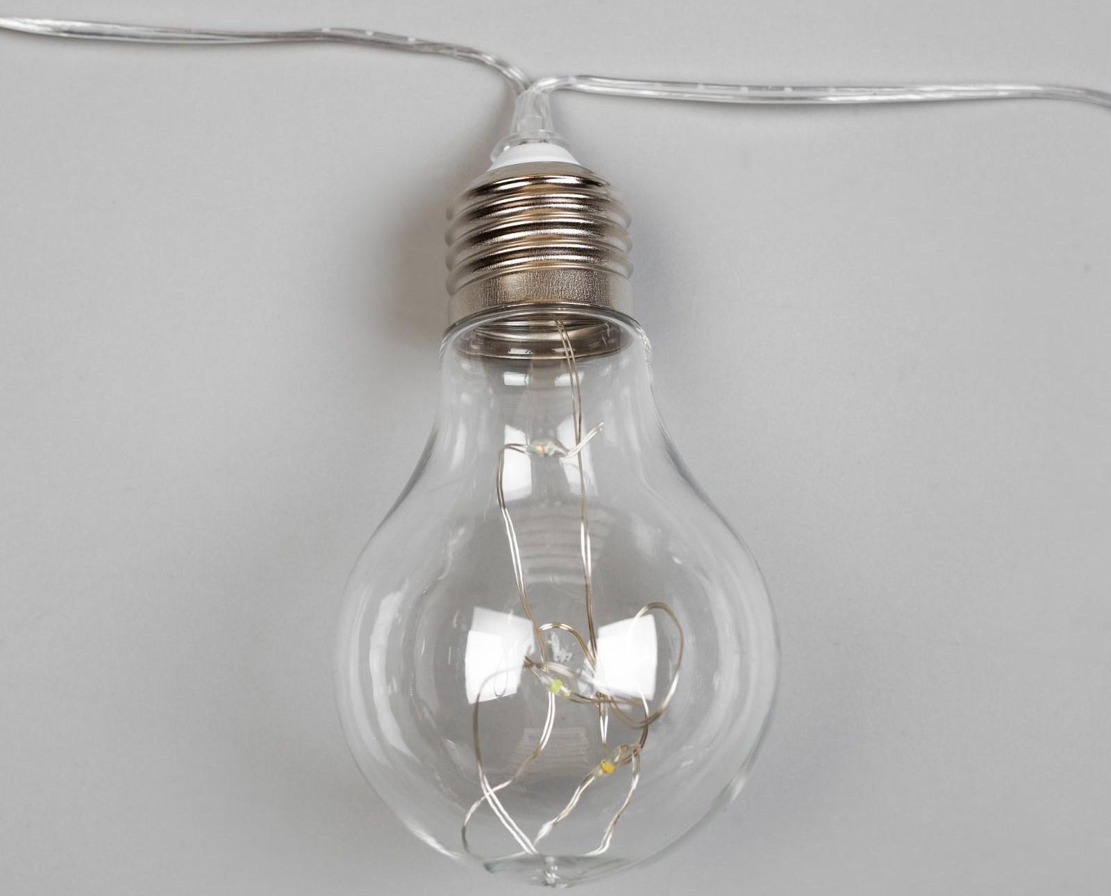 Гирлянда Uniel «Нить» 4 м с насадками «Лампочки», IP44, прозрачная нить, 10 лампочек, свечение мульти, 1 режим, солнечная батарея