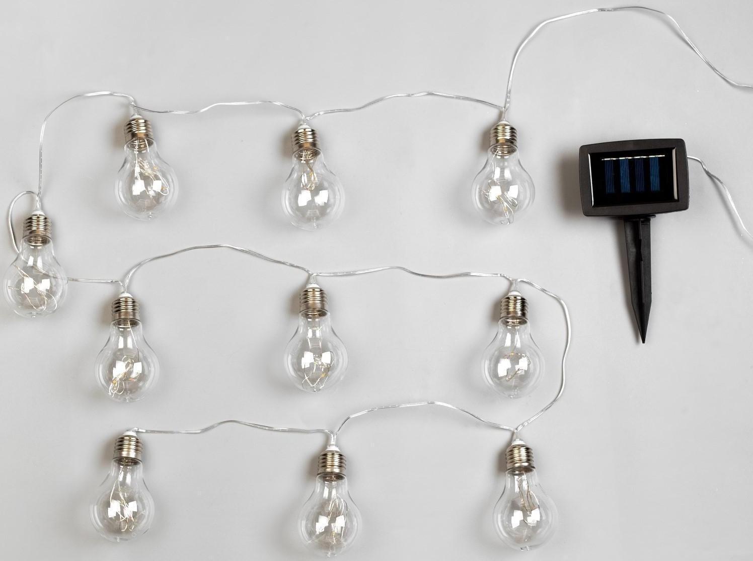 Гирлянда Uniel «Нить» 4 м с насадками «Лампочки», IP44, прозрачная нить, 10 лампочек, свечение мульти, 1 режим, солнечная батарея