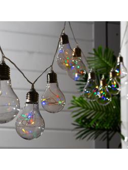 Гирлянда Uniel «Нить» 4 м с насадками «Лампочки», IP44, прозрачная нить, 10 лампочек, свечение мульти, 1 режим, солнечная батарея